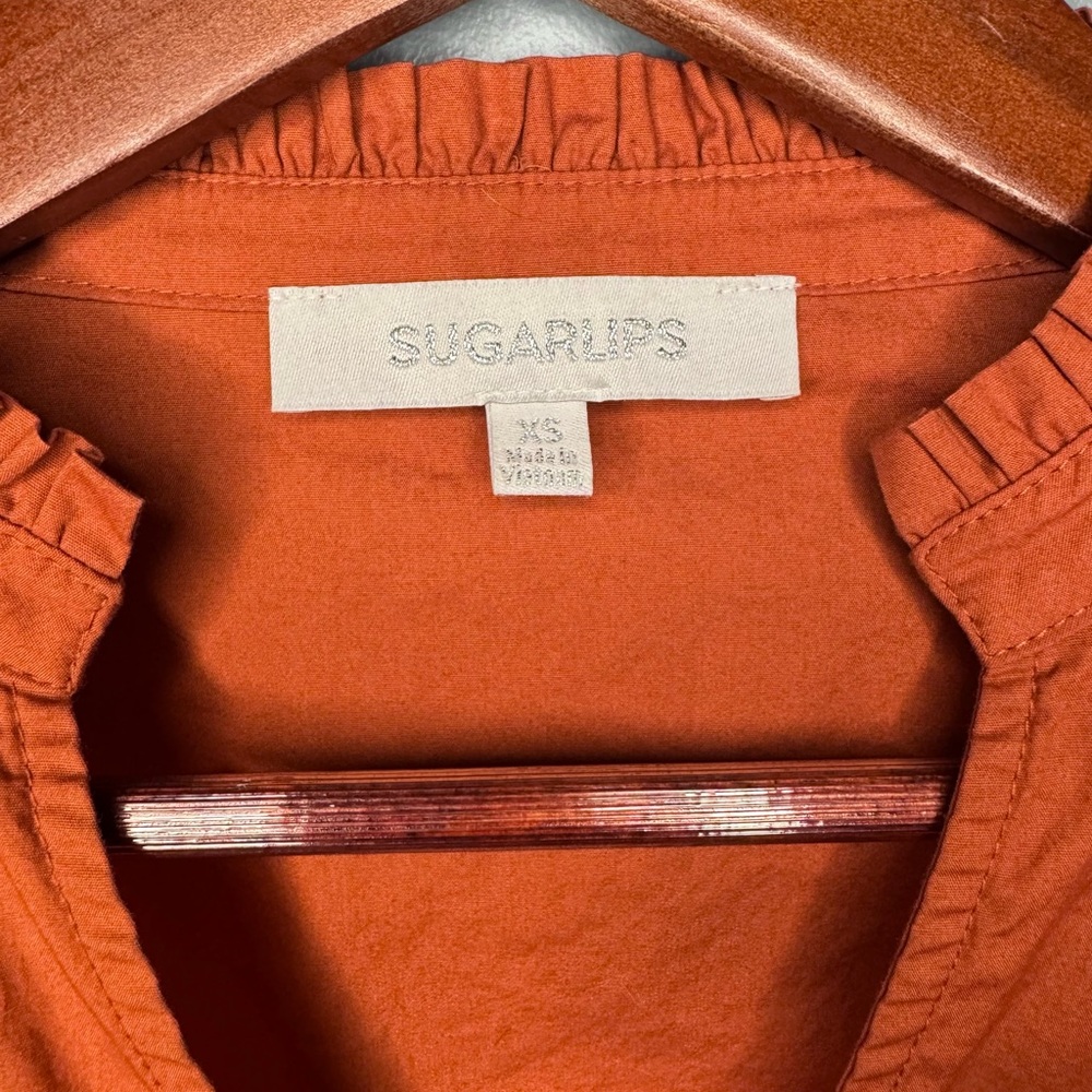 Sugarlips Rust Orange Grayson Ruffle Split Neck T… - image 7